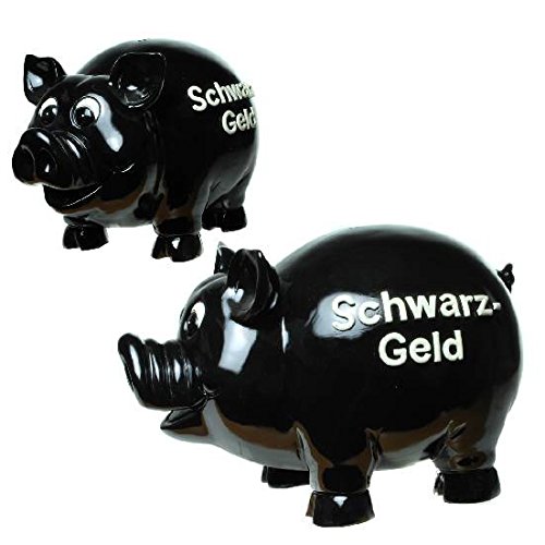 riesiges Sparschwein "Schwarz-Geld" mit Schloss, schwarz aus Polyresin Poly