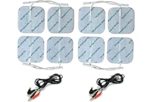 HEALTHCARE WORLD Tens Electrode Pads (8pcs) 5x5 cm Square Self-Adhesive Electrodes and Required Connection Leads Compatible with Tenscare, Neurotrac, Auvon, Elle Tens Machines