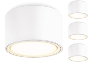 GeyouLux 4 Focos LED Techo Focos Superficie Grientable incl. Bombilla 6W Intercambiable Módulo GX53 LED Plafón Focos 3000K Blanco Cálido Aluminio Ø95x55mm Focos LED Interior 680LM Lampara Techo Blanca