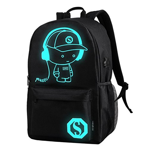 FEITONG Cool Boys Girls Outdoor Backpack Anime Luminous Backpack Daypack Shoulder School Bag Laptop Bag (Black, M)