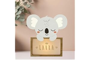 WONDEE Lampada Personalizzata Con Nome - Luce Notturna Bambini Koala, Regalo Neonato Maschio e Femmina, Regalo Battesimo Bimbo e Bimba, idee Regali Personalizzati Bambino e Bambina 0 1 2 3 4 5 anni