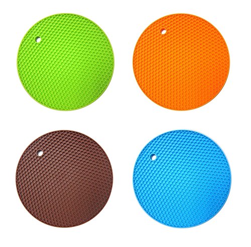 Silikon Topfuntersetzer, 4 extra dick Mehrzweck Silikon Abtropfmatte, Silikon Topflappen, Untersetzer, rutschfest hitzebeständig Hot Pads für Home Küche Verwendung – Rund