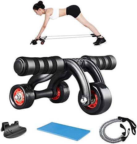 AB Roller Wheel Triangular 3 Wheels Abs Abdominal Core Carve Training Workout Trainers Arm Sculpted Fitness Strength Exercisers Equipment with Knee Mat Resistant Straps Floor Stopper Wedge Anti-slip Handle for Beginner Durable Material Bears 500lbs