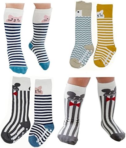 Baby Unisex Knee-High Cotton Socks assorted Cute Cartoon Pattern Infant Socks Anti-Skid Soft High Stockings Deodorant Breathable Knee Stockings for 0-2 Years old