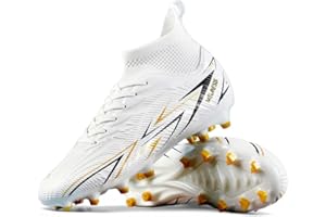 DASHANGYAN Botas de Fútbol Tobillo Alto - AG Tacos para Césped Artificial, Cuello de Calcetín Transpirable, (Negro/Blanco/Degradado Rosa)