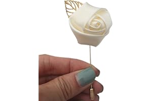Fouriding 4 Pieces Homme Boutonniere Broche Fleur Rose Satin Bâton épinglette pour Costume Mariage Accessoires