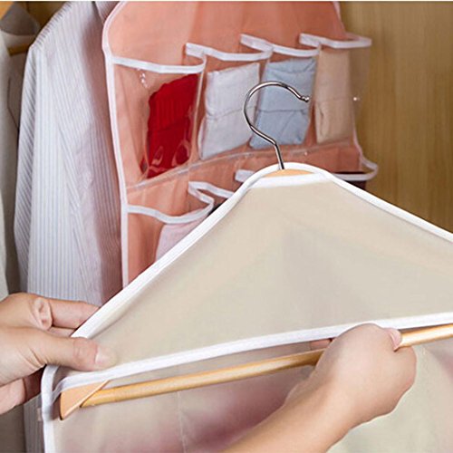Aufbewahrungsboxen Oyedens 16 Taschen Klar HäNgenden Beutel Socken BH UnterwäSche Rack KleiderbüGel Aufbewahrungstasche (Rosa) - 4