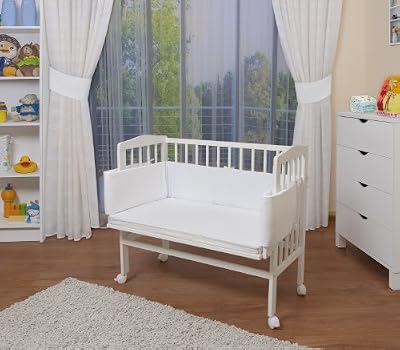 WALDIN Lit cododo pour bébé/berceau avec matelas et tour de lit,8 variantes disponible, blanc laqué,blanc