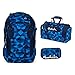 Produktbild satch Match by Ergobag: 3-teiliges Set Blue Crush Blau Polygon Rucksack, Sporttasche & Schlamperbox inkl. Geodreieck - Der Ganztagsbegleiter: Rucksack wächst mit bis ca. 1,90m Körpergröße