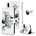 Produktbild Huawei P20 Pro Hülle Case Schutzhülle Gemalt Grey Skull Flower Muster Schale Tasche Flipcase Wallet Case Cover Bookstyle Ständer Kartenetui PU Leder Hardcase Bargeld Etui Handyhülle mit Karteneinschub und Magnetverschluß