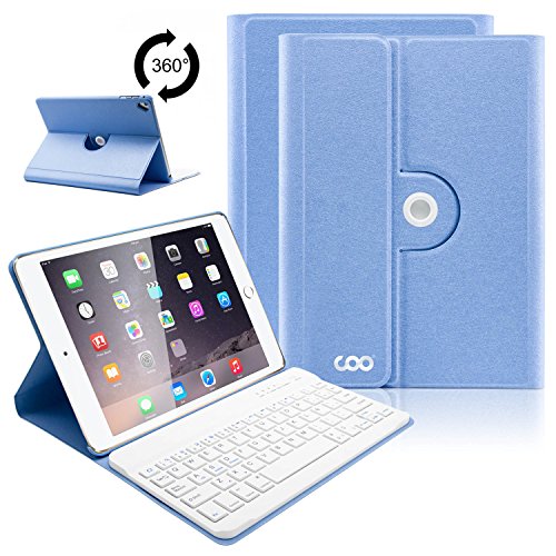 COO Funda Teclado iPad 2018 (6th Gen)/iPad 2017/iPad Pro 9.7/iPad Air 2/1, 9,7 Cubierta Ultraliviano con Teclado Español Desmontable con Rotación de 360 Grados y Soporte Multiángulo (Azul Cielo)