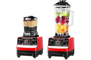 QAWNER Batidora de Vaso de 2000W, 2 en 1Profesional Licuadora de 2L, Licuadoras Para Zumos y Batidos con 6 Velocidades, Cuchillas 4 Filos de acero inoxidable Blender,Función de Limpieza Automática (C)