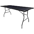 ECVV Multi-Functional Adjustable Folding Table with Carrying Handle, Portable Plastic | Picnic | Party | BBQ | Catering Buffet | Camping Table Indoor Outdoor | 180 * 74 * 74Cm | BLACK |