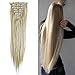 26 inches Long Straight 8 Piece Full Head 18Clips Womens Ladies Girls Clip in Hair Extensions Bleach Blonde