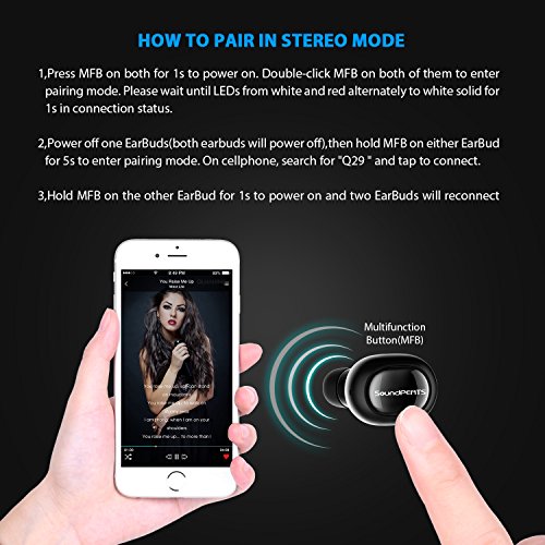 SoundPEATS Q29  Auriculares Bluetooth 4 1 sin cables inalambricos  est  reo  cancelaci  n de ruido con Mic  para deporte  color negro