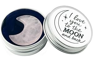 Ben & Bel I Love You to the Moon and Back Mini Crescent — Hand-Polished Pink Crystal Stone Half Moon in Tin Keepsake Gift for Her or Him — Valentine’s, Anniversary, Birthday