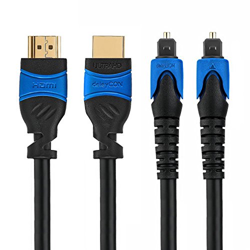 deleyCON HDMI Kabel + Toslink optisches Audio Digital Kabel (2m – 2 Kabel) (Neuster Standard) ARC 3D 4K Ultra HD (1080p/2160p) - 2
