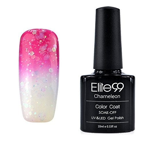 Elite99 Shellac UV LED Gel auflösbarer Nagellack 10ml Farbwechsel Thermo Gel Gellack rosa zu wei? Full Shimmer,Nagelgel (1 x 10 ml) ¡­