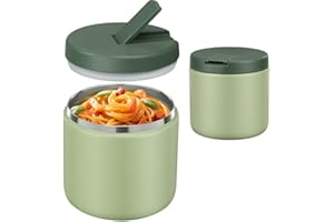 LOGEEYAR Thermos per Alimenti 500ml, Contenitore Termico per Alimenti di Acciaio Inossidabile con copertura con fibbia, collo largo, isolamento, per Cibi Caldi e Freddi Verde