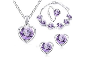 Clataly Heart Crystal Necklace Earrings Bracelet Ring Set Love Pendant Necklace Jewelry for Women and Girls