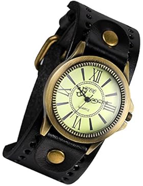 Lancardo Retro Herren Analog Quarz Uhr Armbanduhr Herrenuhr Einzeigeruhr, breit Leder Armband mit römische Ziffern...