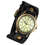 Lancardo Retro Herren Analog Quarz Uhr Armbanduhr Herrenuhr Einzeigeruhr, breit Leder Armband mit römische Ziffern ,schwarz