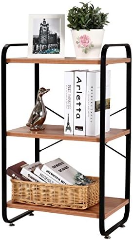 3-Wooden-Shelf D13" W19" H32" Black Steel Storage Rack Shelving Unit WJG4882-3BK