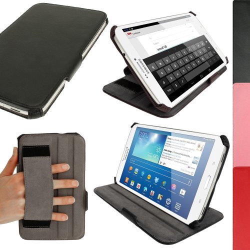 igadgitz Schwarz PU Ledertasche Hülle Cover für Samsung Galaxy Tab 3 8.0" SM-T310 mit Multi Winkelbetrachtungs Stand + Auto Sleep/Wake + Integrierte Handschlaufe + Displayschutzfolie
