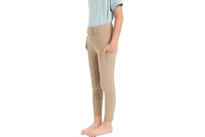 Havideto Reitleggings Mädchen mit Silikon Vollbesatz, Elastische Reithose Kinder Mädchen mit Gürtelschlaufen Seitliche Tasche