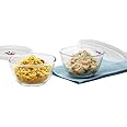 Borosil Basic Glass Mixing & Serving Bowls With White Lids, Microwave Safe Bowls, Set of 2 (350 ml, 350 ml), Borosilicate Glass, Clear