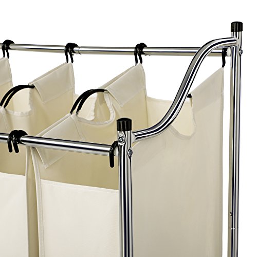 Songmics Wäschesortierer Wäschekorb Wäschewagen mit 4 × fächer beige LSF005S - 9