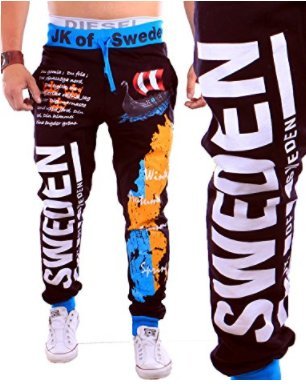 Herren lange Trainingshose | Schweden Sporthose (3XL, Schwarz)