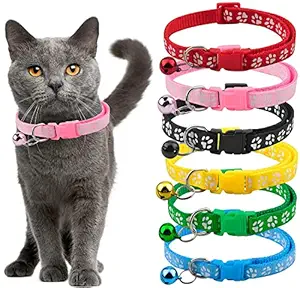 THE DDS STORE 2PCS Breakaway Bowtie Cat Collar -Cat Collar with Bell Kitten Collars with Bell Charm, Solid & Safe,( Buy 1 Get 1 Free = 2PCS ) Color May Vary (Paw Print Collar 10.mm)