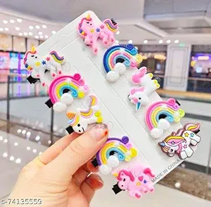 INEFABLE Hair Clips for Stylish Girls 10 Pcs in 1 Card, Multi Rainbow Unicorn Hair Clips Set Baby Hairpin For Kids Girls Hair Accessories (Rendom Color)-Pack of 1 Card