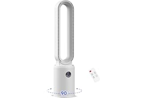 REBONGKI Turmventilator, Rotorlos Ventilator mit Luftreiniger, Turmventilator sehr Leise, 24 Stufen Tower-Ventilator, 12H Timer, Oszillierend LED-Anzeige, Turmventilator mit Fernbedienung für Zuhause