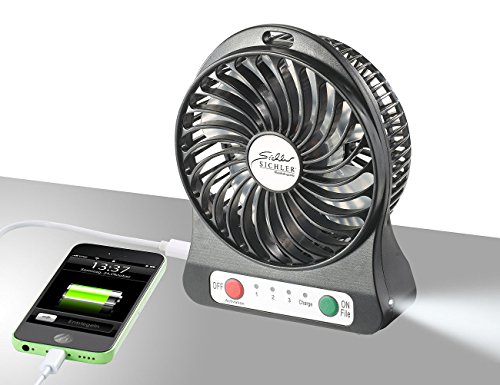 Sichler Haushaltsgeräte 3in1-Akku-Tisch-Ventilator mit Powerbank-Funktion & Leuchte, 1.800 mAh - 3