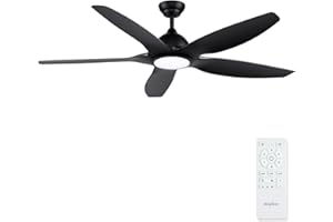 Newday 153cm Ventilatore da Soffitto Nero Grande con Luce Dimmerabile, Ventilatore da Soffitto con Telecomando Silenzioso, Pala Soffitto 5 Pale per camera da letto soggiorno Camera da letto Patio