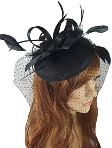 Black Felt Hat Fascinator With Satin Loop &amp; Birdcage Veil - Wedding Races