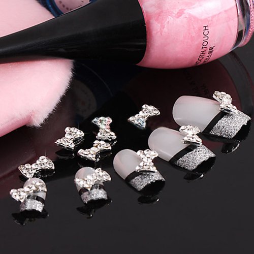 10x Legierung 3D Nagelsticker Bowknot Schleife Fliege Strass Nail Art Sticker - 2