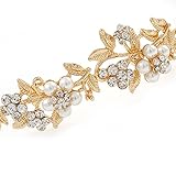 Brautschmuck/Hochzeit/Ball vergoldet Kristall klar, Glas weiß Blumen & Blätter Tiara Haarreif - 