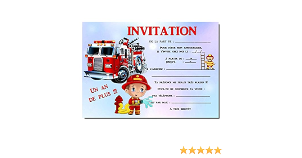 Cartes Invitation Anniversaire Pompier Par 12 Avec Enveloppes Ref 458 Amazon Fr Produits Handmade