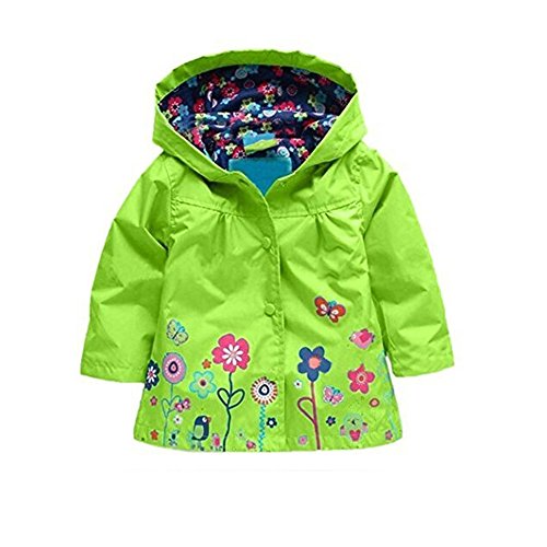 Arrowhunt Baby Girls' Cute Floral Printed Waterproof Hooded Coat Raincoat Green