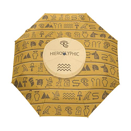 Preisvergleich Produktbild FANTAZIO Fantasio 3-Fach Faltbarer Reise-Regenschirm, antikes ägyptisches Hieroglyphisches Design, automatisches Öffnen