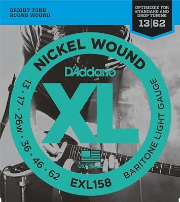 D'Addario Cordes en nickel pour guitare électrique D'Addario EXL158, Baritone Light, 13-62