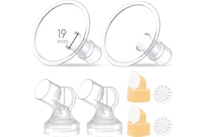 Maymom Marka 2 x dwuczęściowa mała tarcza piersiowa z zaworem, membraną i złączem Maymom, kompatybilna z wersją z górnym otworem Medela. (19 mm)