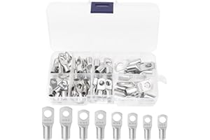 DAGORD 60 Stück Rohrkabelschuhe Set Kupferklemen Ringkabelschuhe mit 8 Größe Ringkabelschuhe Rohrkabelschuhe Ring Kabelschuhe Geeignet als Kabelverbinder für Auto Motorad Boote