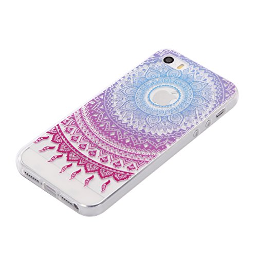 XiaoXiMi Funda iPhone 5 5S SE Carcasa TPU transparente Funda de Silicona Caucho para iPhone 5 5S SE Soft Silicone Case Cover Funda Protectora Carcasa Blanda Caso Suave Flexible Caja Delgado Ligero Casco Anti Rasgu  os Anti Choque Funda con Patr  n de Dise  o   nico - Mandala Tribal p  rpura