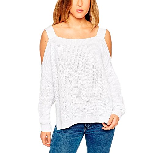 MLG122 2015 Autumn The New Loose Fashion Sexy Sling Sweaters Irregular Women Sweater (M, WHITE)