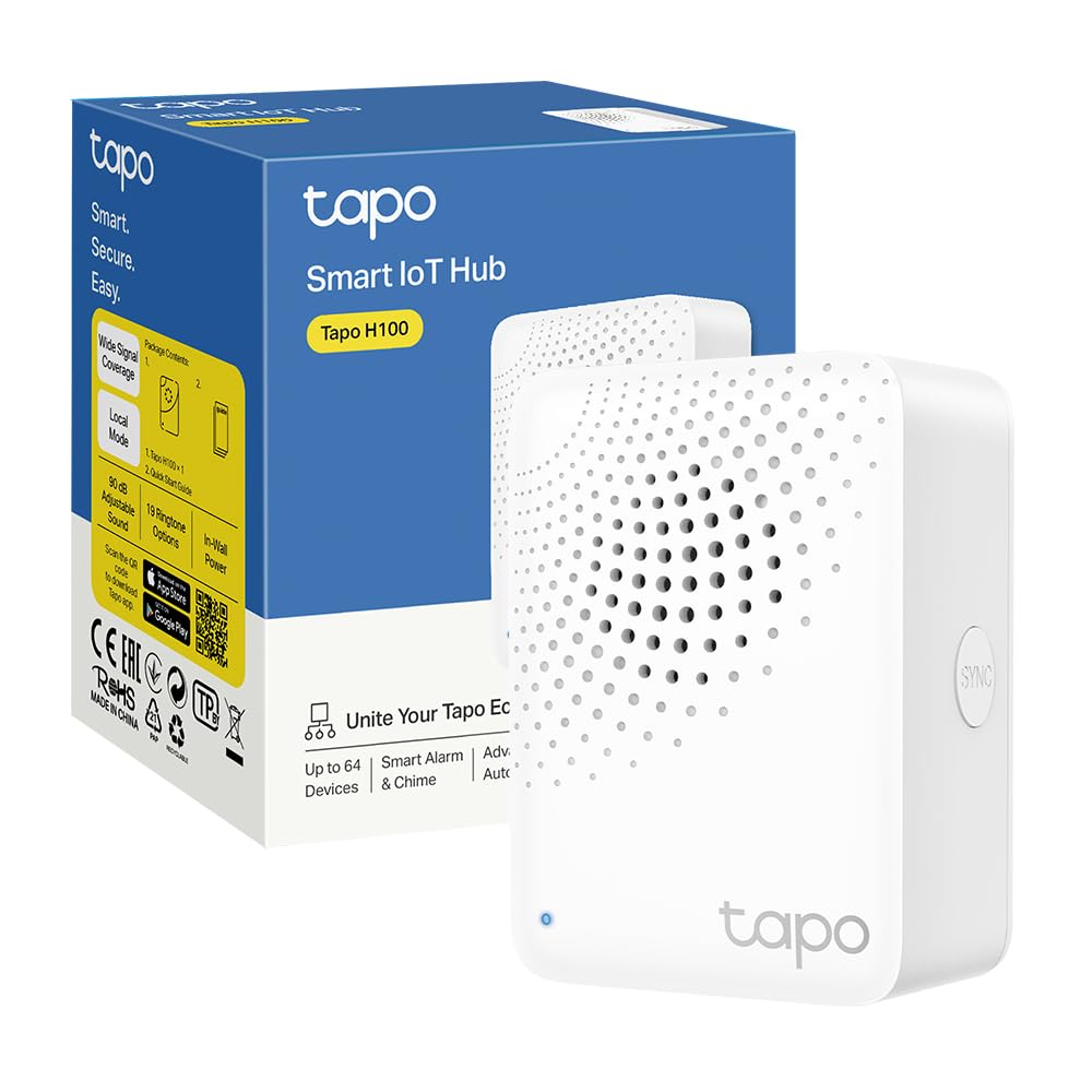 Tapo H100 - Hub Inteligente, Conecta hasta 64 Dispositivos, Alarma | Conexión Estable para Sensores Tapo. Alarma 90DB. 19 Tonos de Timbre. Compatible con Matter. Control App Tapo.
