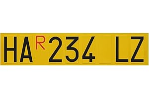 BullTek Serie Completa di Lettere e Numeri Adesivi per Targa Ripetitrice Gialla per Rimorchi, Carrelli Appendice, Roulotte, Portabici, Caratteri Conformi al Regolamento Pra – “R” Rossa Compresa